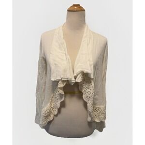 Ya Los Angeles Cardigan Collared Open Front Crochet Fringe Hem Size Small